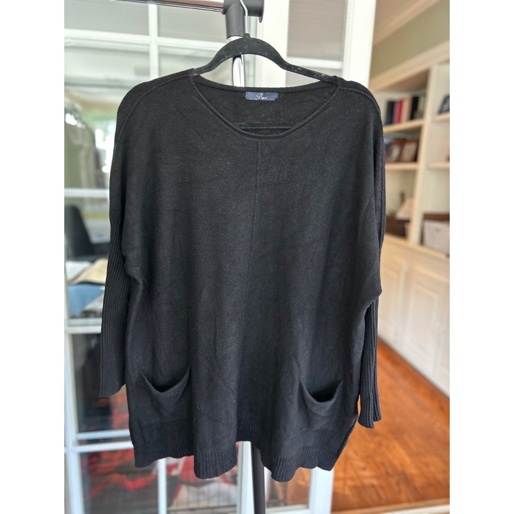 Baci Fashion NY Women Black Pullover Sweater Side slits Pockets Size S/M